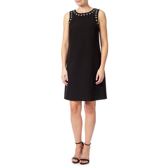 🆕 Adrianna Papell Grommet Studded Shift Dress 6 Black - Picture 6 of 13